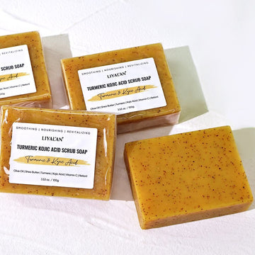Lemon Turmeric Kojic Acid Lighten Dark Spots Whitening Cleansing Handmade Tumeric and Kojic Acid Soap