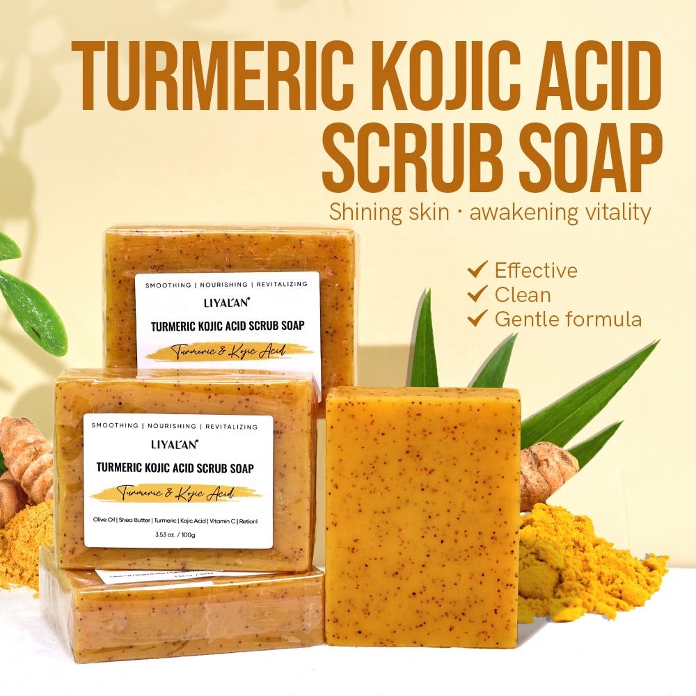 Lemon Turmeric Kojic Acid Lighten Dark Spots Whitening Cleansing Handmade Tumeric and Kojic Acid Soap